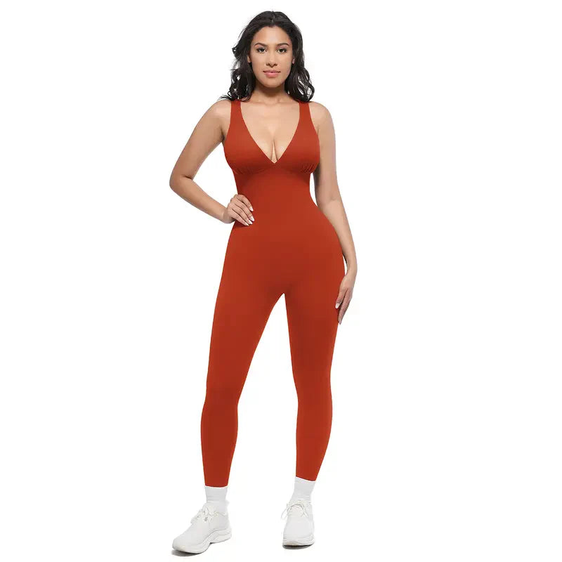 Deep V Shapewear with Chest Support Breathable High-Waisted Tummy Control Jumpsuit