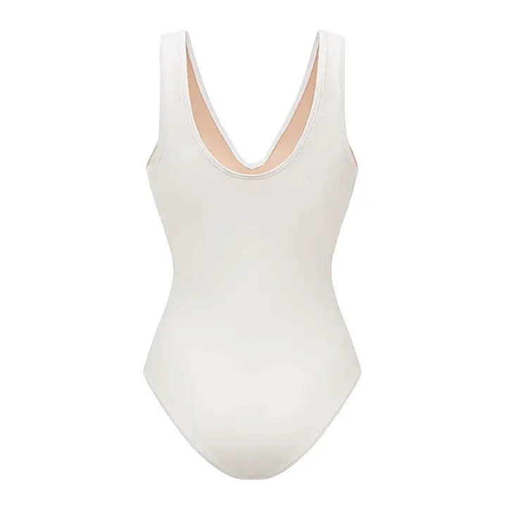 Women's V Neck White Laser Cut One Piece Swimsuit