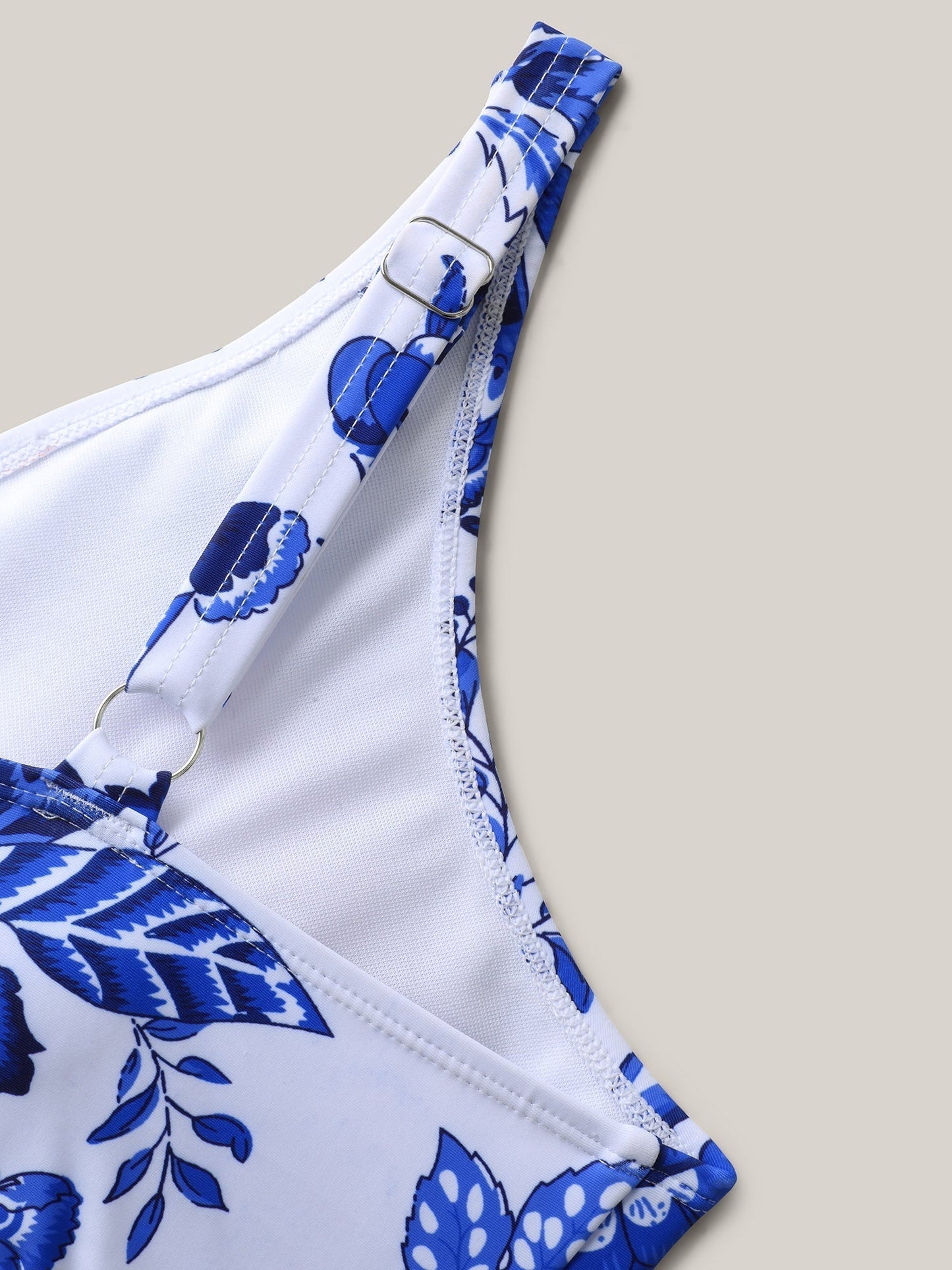 Two-Piece Floral Print Ruched Mesh Swimsuit