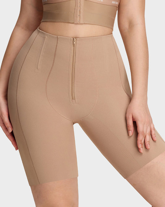 High-Waist Zip-Up Tummy Control Shaping Shorts